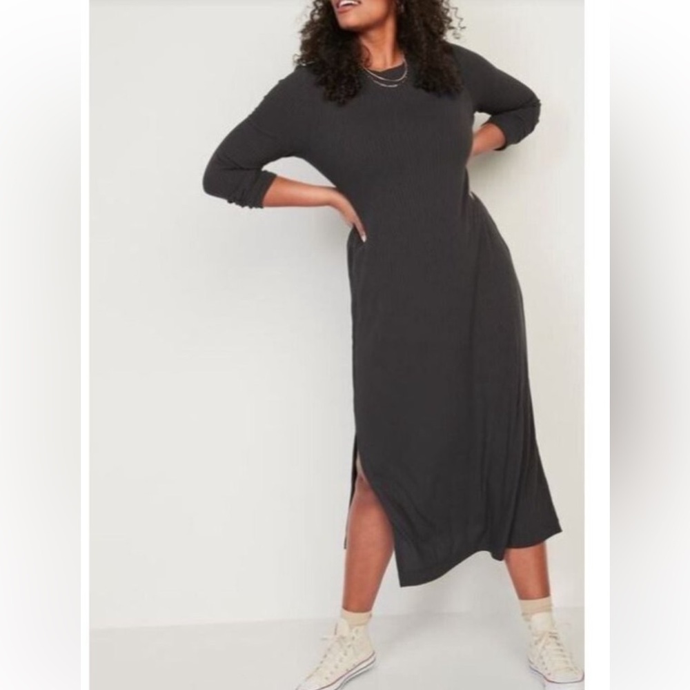 Old Navy Women Plus Rib Knit maxi dress, Long Sleeves, Slits on the side, SZ 4X